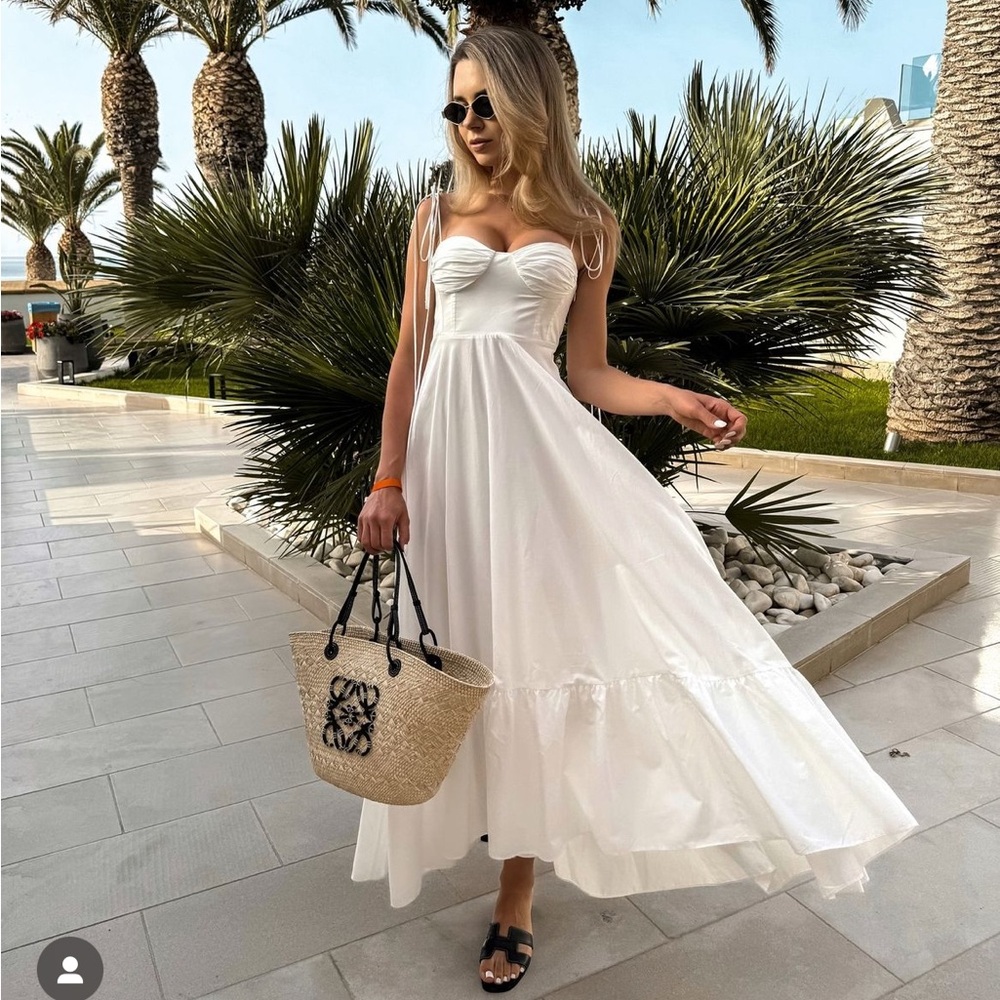 Zara White Strapless Midi Dress - Picture 3 of 15